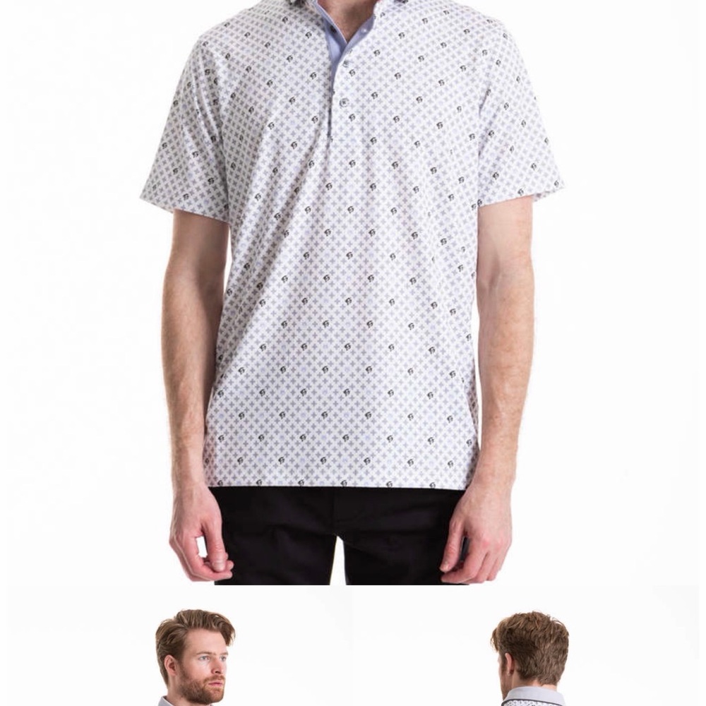 Greyson White and Black Patterned Polo Shirt with Exclusive Stock Farm Club Logo